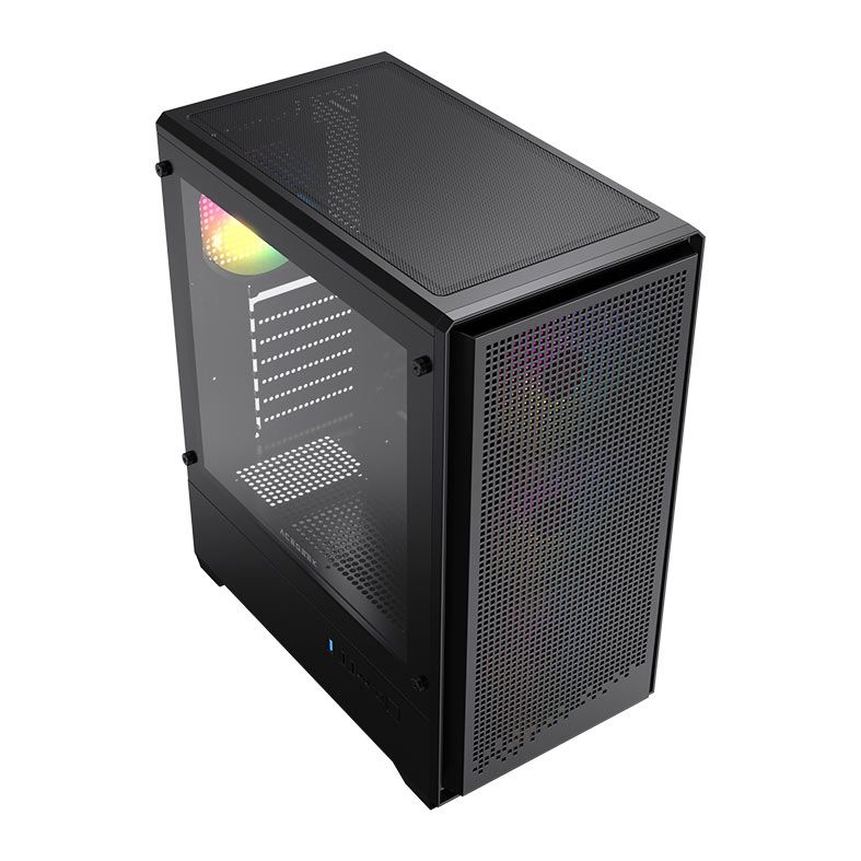 GABINETE GAMER ACEGEEK QUBE MESH ARGB MID TOWER PRETO 3 FANS 120MM E-ATX ATX M-ATX ITX AG-QUBE-BK-3F-ARGB