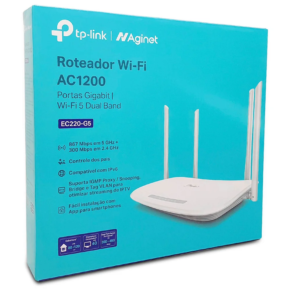 ROTEADOR TP-LINK ARCHER EC220-G5 AC1200 WI-FI 5 DUAL BAND GIGABIT 4 ANTENAS