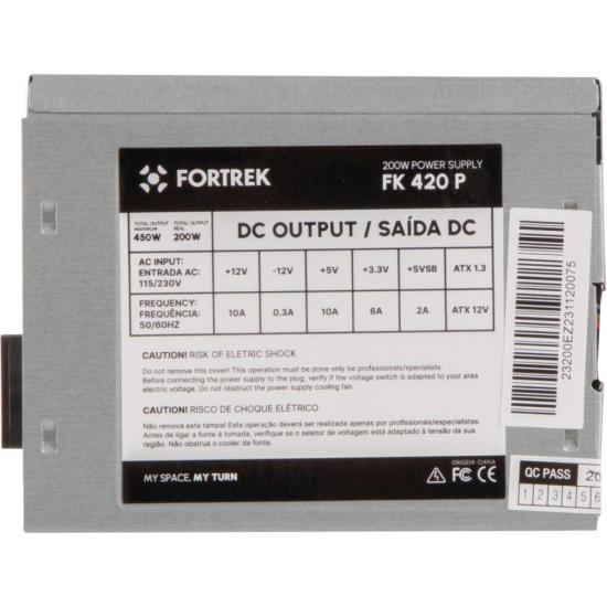 FONTE ATX 200W FORTREK PWS-2003/FK420P 20+4P SEM CABO BIVOLT MANUAL