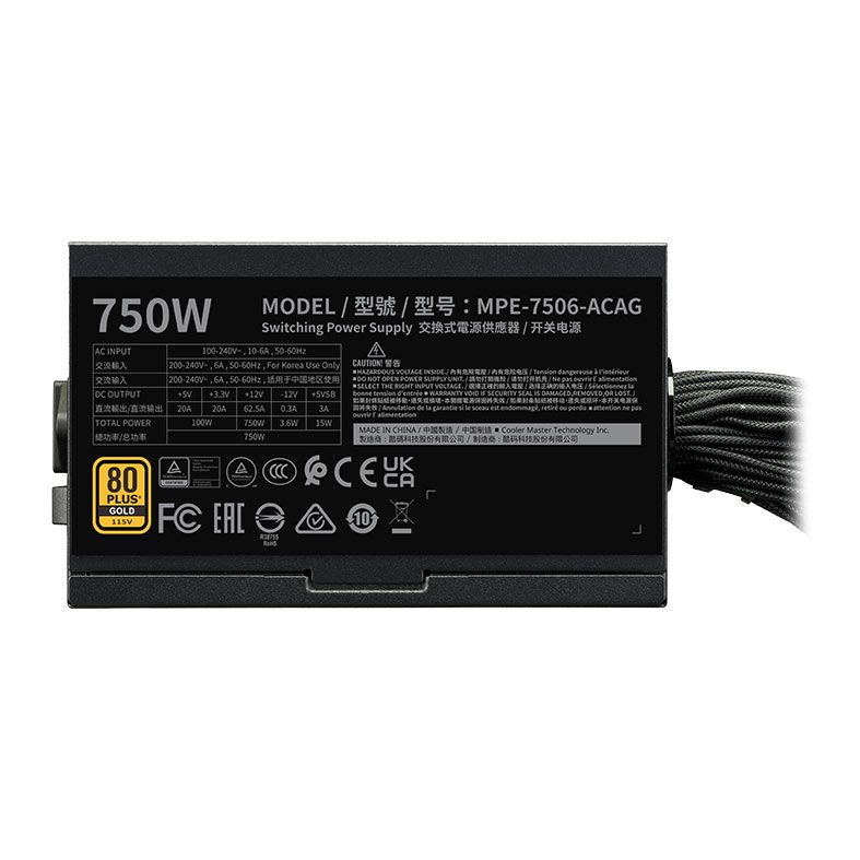 FONTE 750W COOLER MASTER MWE GOLD 750 V3 ATX 3.1 80 PLUS GOLD NÃO MODULAR PRETA MPE-7506-ACAG-BBR