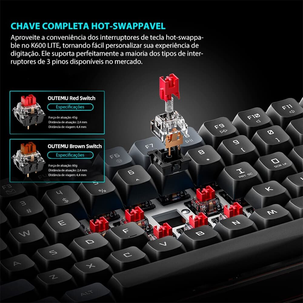 TECLADO MECANICO MACHENIKE K600-B100 LITE RGB (SWITCH BROWN) (HOT-SWAP)