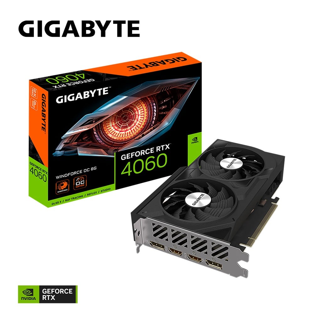 PLACA DE VIDEO 8GB GIGABYTE GEFORCE RTX 4060 WINDFORCE OC GDDR6 128-BIT GV-N4060WF2OC-8GD