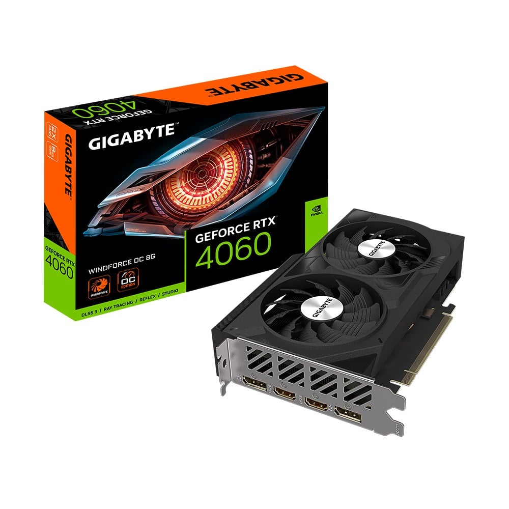 PLACA DE VIDEO 8GB GIGABYTE GEFORCE RTX 4060 WINDFORCE OC GDDR6 128-BIT GV-N4060WF2OC-8GD