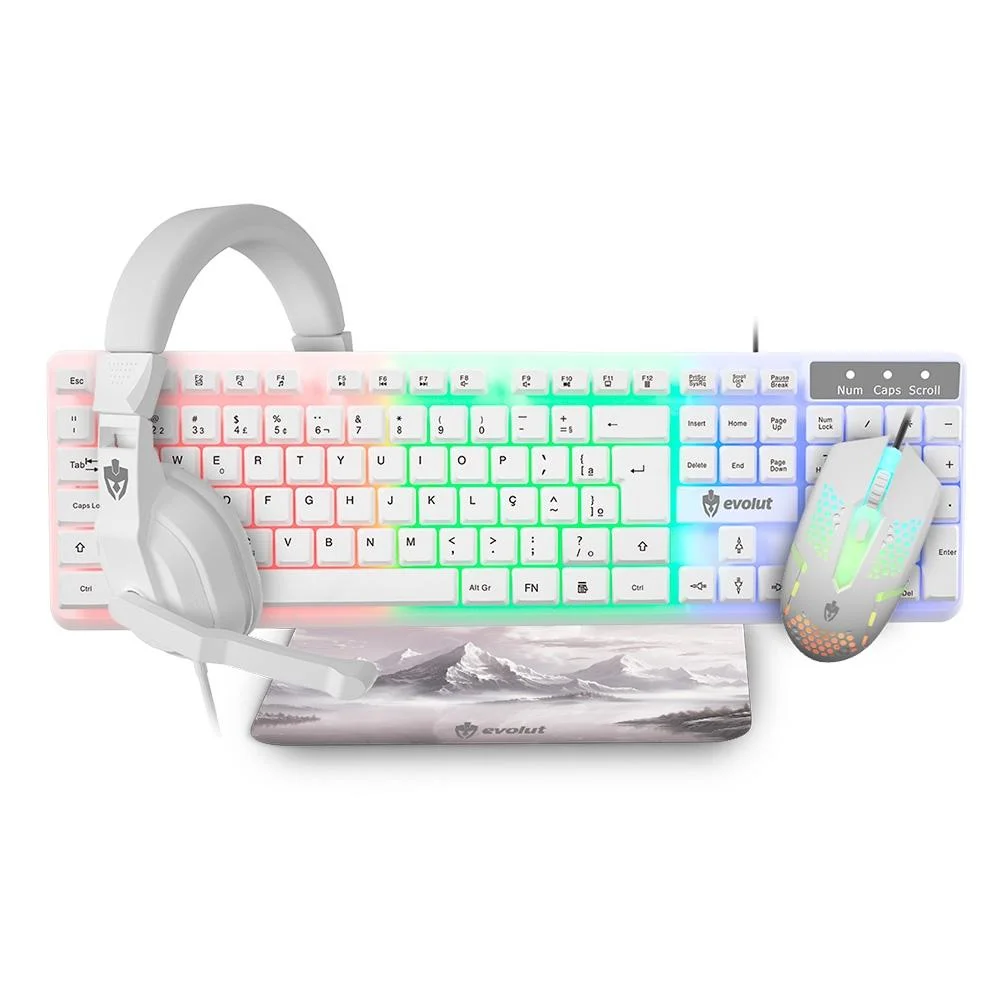 KIT GAMER EVOLUT EG55 STARTER BRANCO (TECLADO + MOUSE + HEADSET + MOUSEPAD)