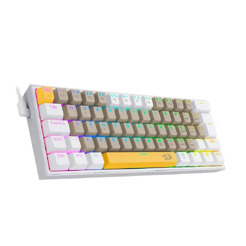 TECLADO MECANICO GAMER REDRAGON FIZZ (AMARELO, CINZA E BRANCO)(SWITCH BROWN)