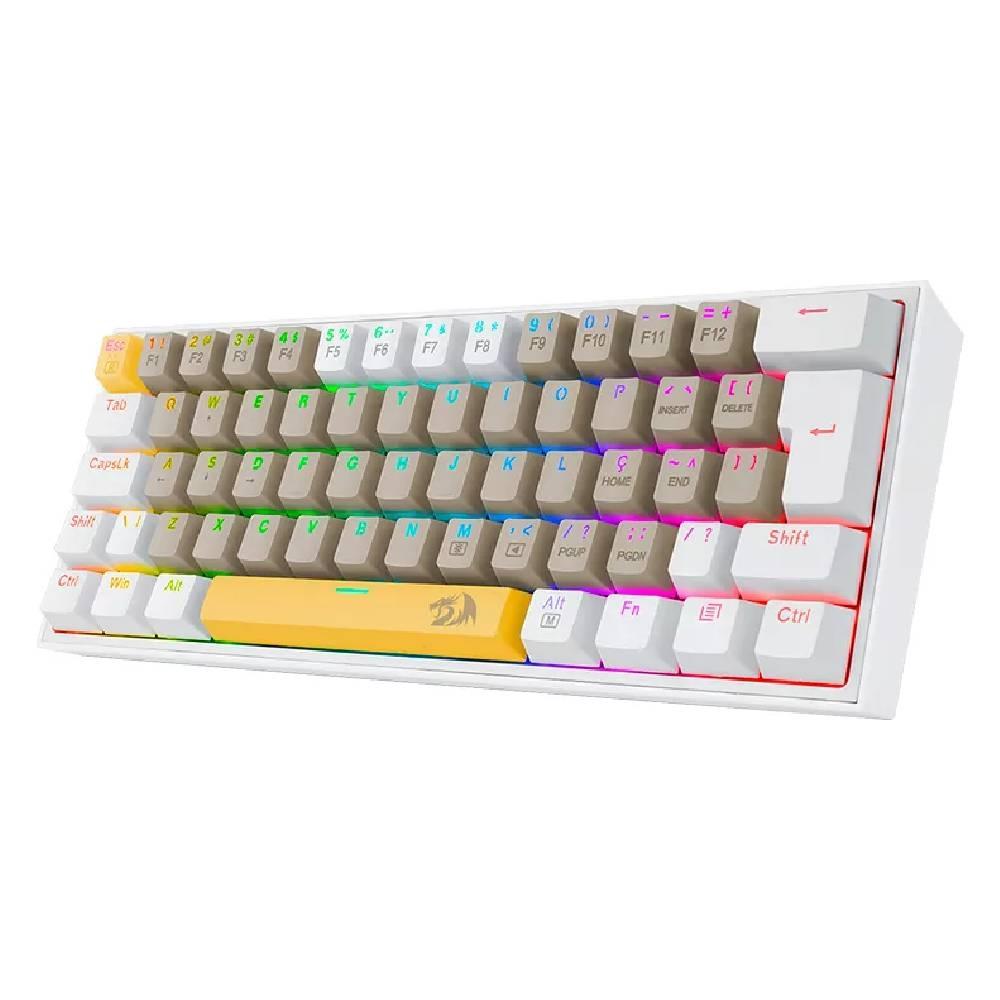 TECLADO MECANICO GAMER REDRAGON FIZZ (AMARELO, CINZA E BRANCO)(SWITCH BROWN)