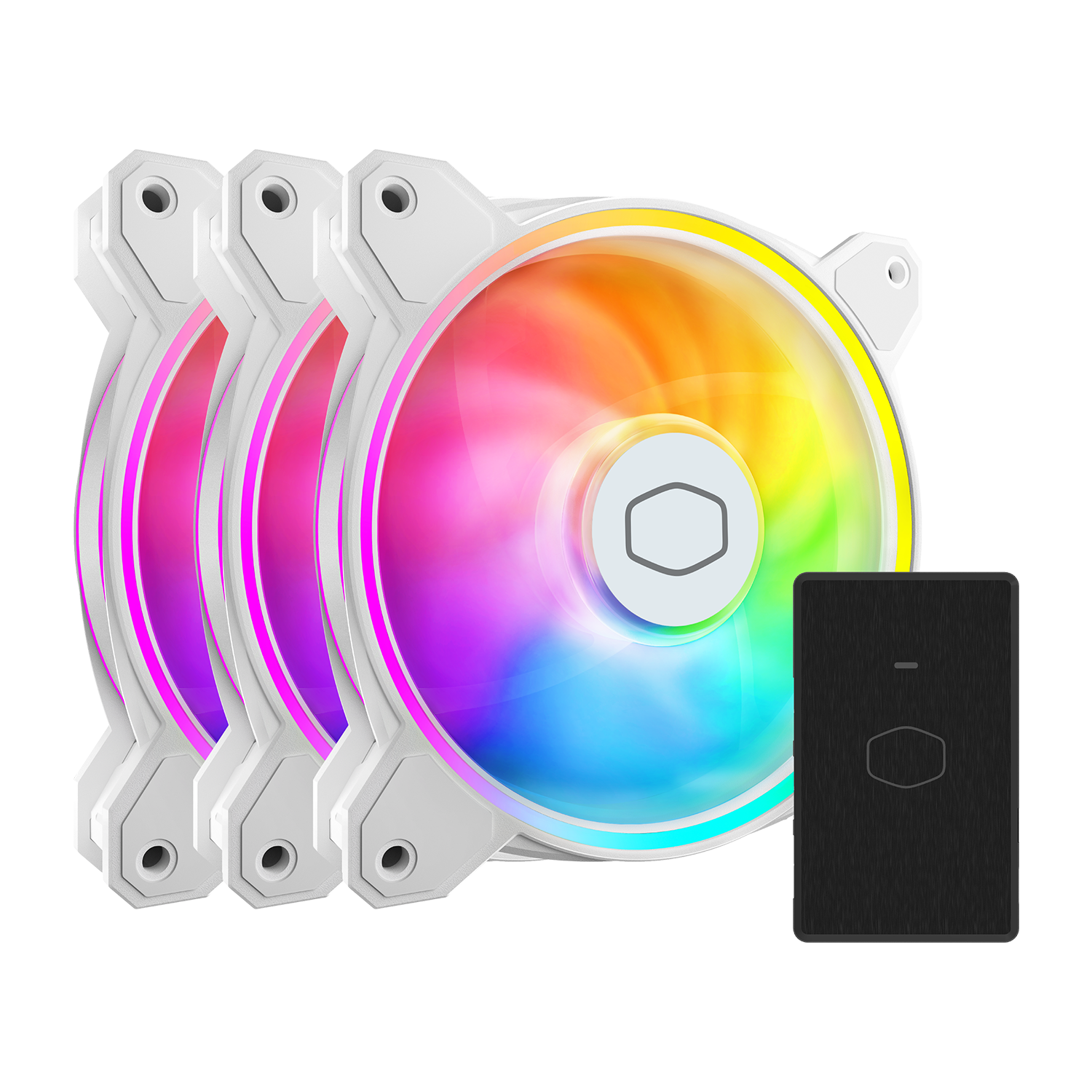 KIT 3 VENTOINHAS 120MM COOLER MASTER MASTERFAN MF120 HALO2 WHITE ARGB PWM MFL-B2DW-213P2-R2