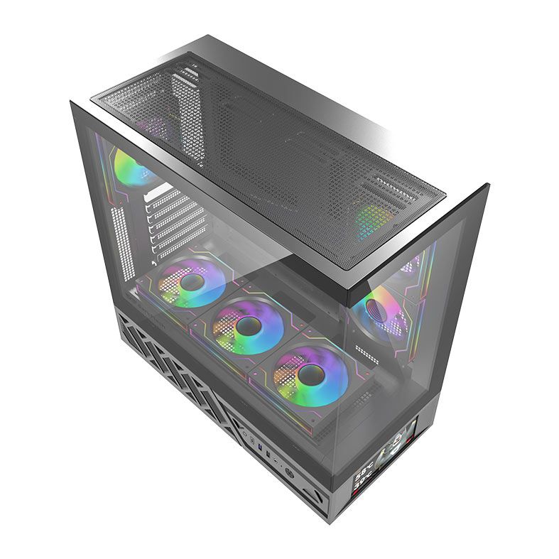 GABINETE GAMER AIGO DARKFLASH DS950V MID TOWER ATX VIDRO TEMPERADO 6 FANS ARGB TELA IPS 6 POLEGADAS PRETO