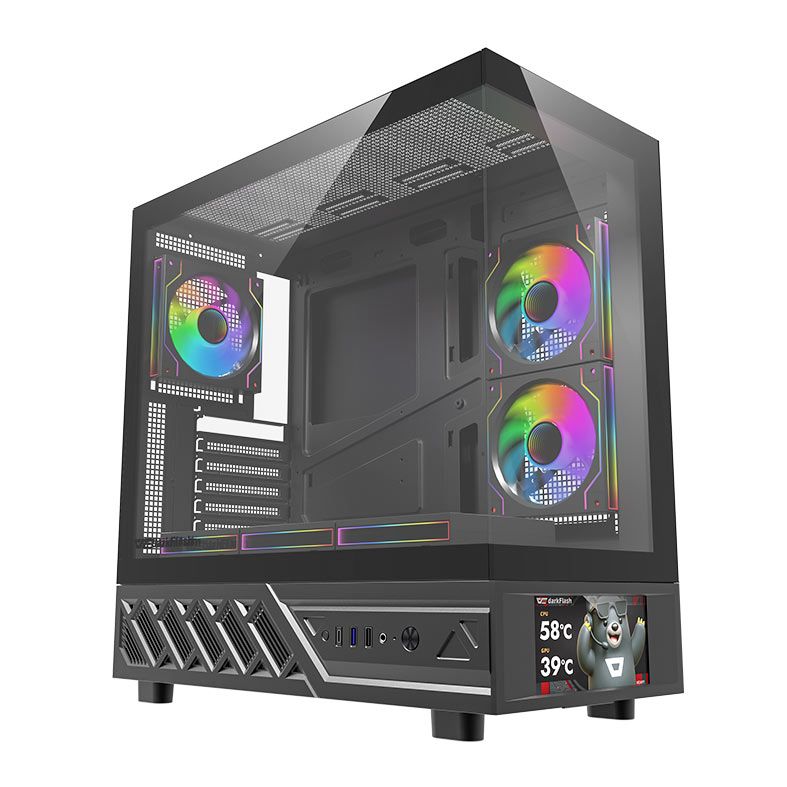 GABINETE GAMER AIGO DARKFLASH DS950V MID TOWER ATX VIDRO TEMPERADO 6 FANS ARGB TELA IPS 6 POLEGADAS PRETO