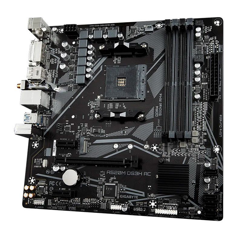 PLACA-MÃE GIGABYTE A520M DS3H AC AM4 DDR4 MATX CHIPSET AMD A520 WI-FI