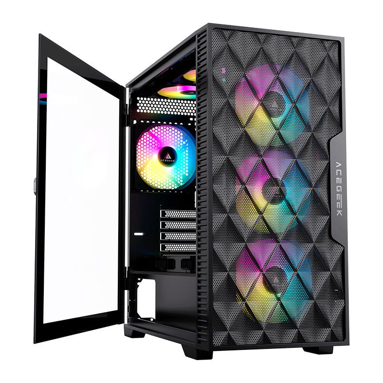 GABINETE GAMER ACEGEEK DARKFATE MINI MESH MID-TOWER PRETO LATERAL DE VIDRO AG-DARKFATE-MINI-MESH-BK