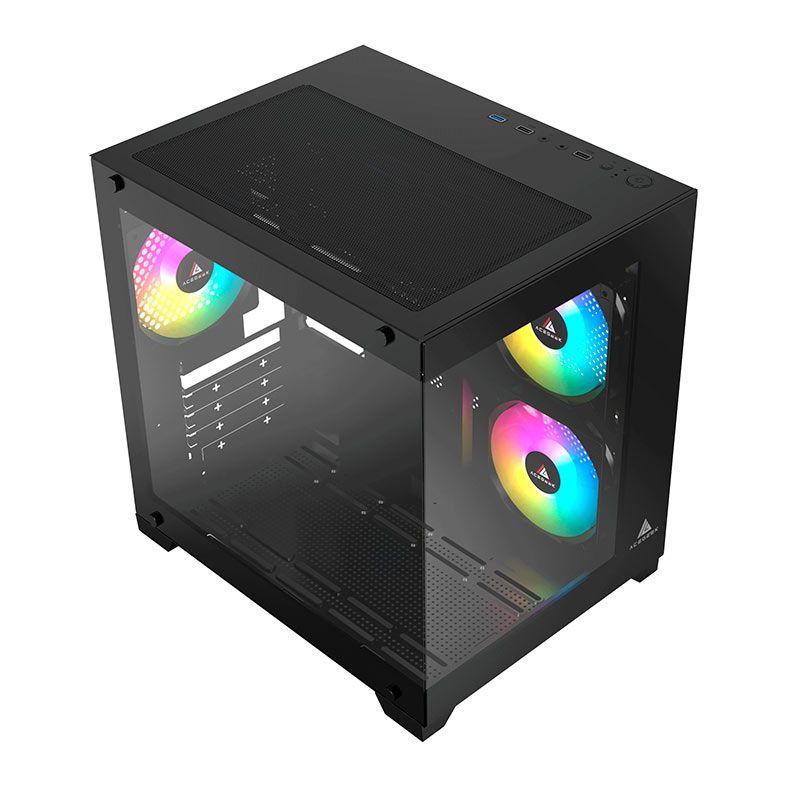 GABINETE GAMER ACEGEEK GIMLI AG-GIMLI-BK-3F MID-TOWER VIDRO TEMPERADO 3 FANS 120 MM RAINBOW PRETO