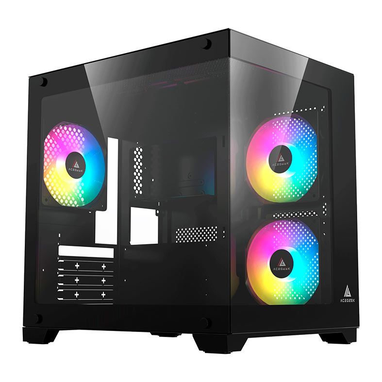 GABINETE GAMER ACEGEEK GIMLI AG-GIMLI-BK-3F MID-TOWER VIDRO TEMPERADO 3 FANS 120 MM RAINBOW PRETO