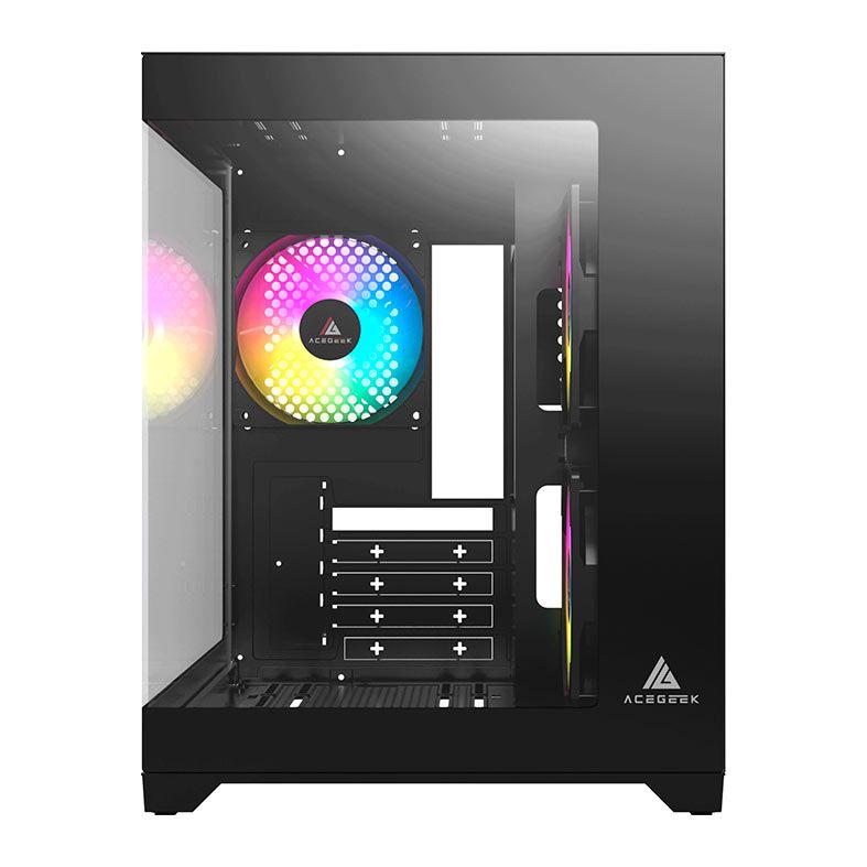 GABINETE GAMER ACEGEEK GIMLI AG-GIMLI-BK-3F MID-TOWER VIDRO TEMPERADO 3 FANS 120 MM RAINBOW PRETO
